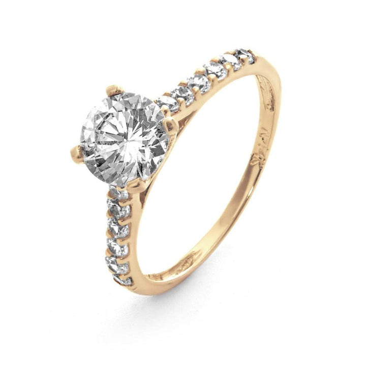 14K Gold Brilliant Cut Engagement Ring with CZ Band