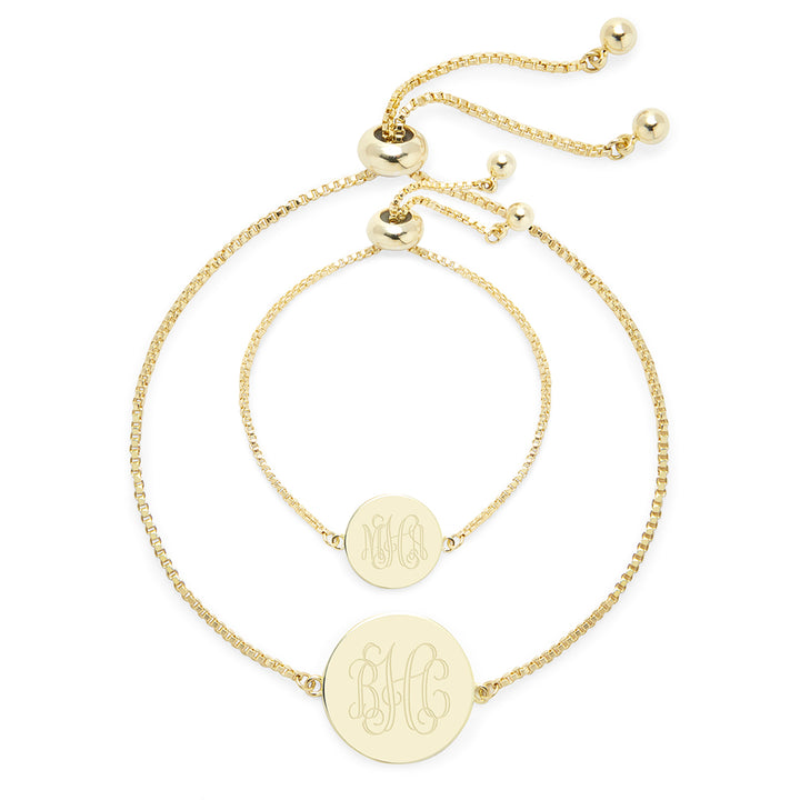 Mom & Baby Monogram Gold Disc Bolo Bracelet Set