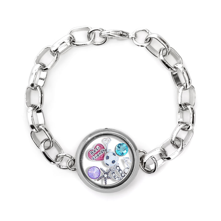 Round Floating Locket Link Bracelet