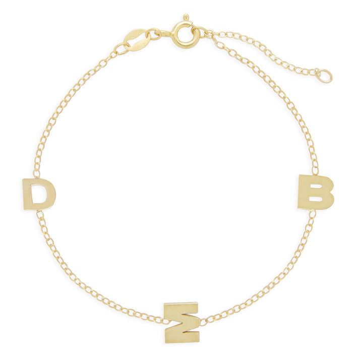 Gold Plated Sideways 3 Initial Bracelet