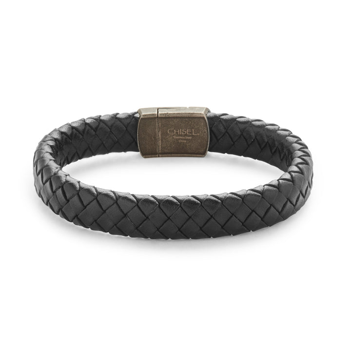 Men's Antiqued Black Leather Bracelet