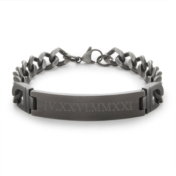 Men's Custom Roman Numeral Brushed Bronze Stainless Steel ID Bracelet