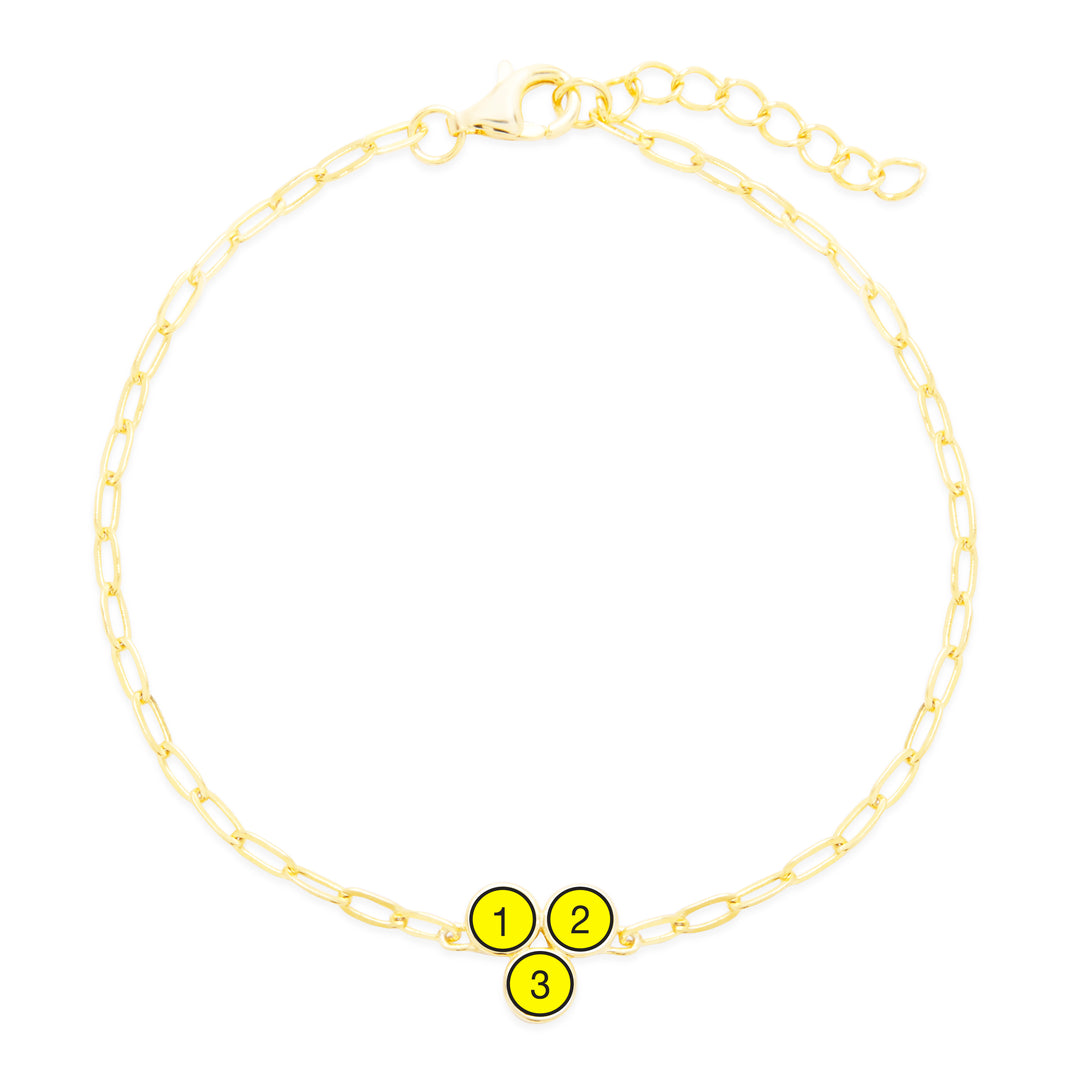 Custom Paperclip Chain Three Stone Gold Flower Bezel Birthstone Bracelet