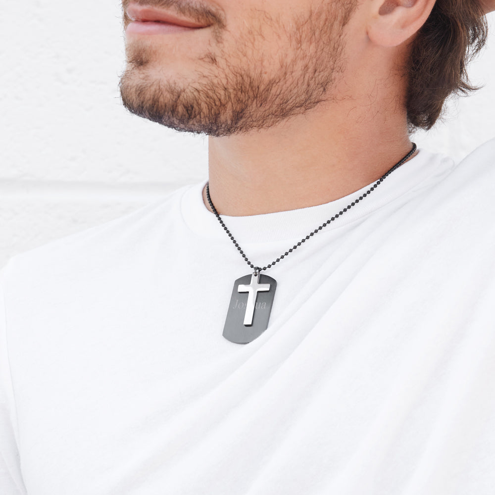 Black Plate Stainless Steel Dog Tag with Cross