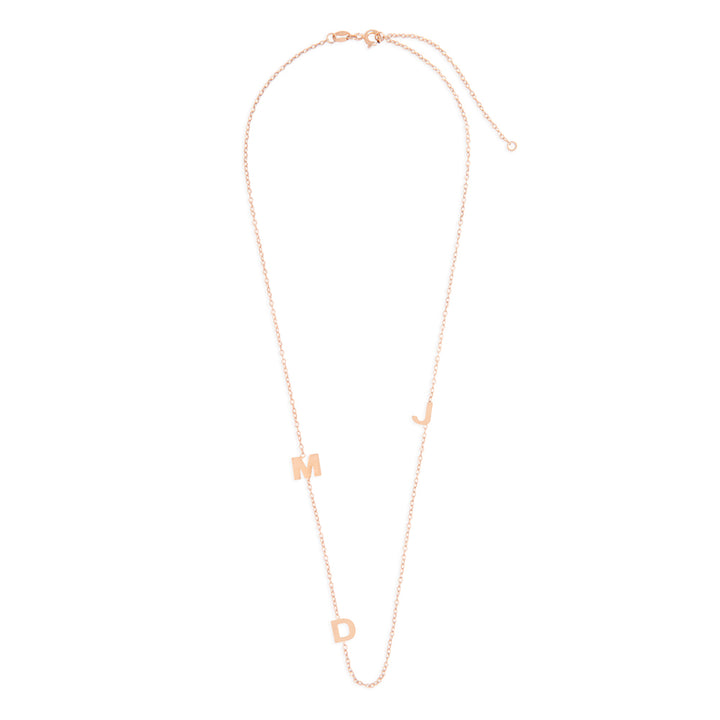 Rose Gold Plated Sideways 3 Initial Necklace