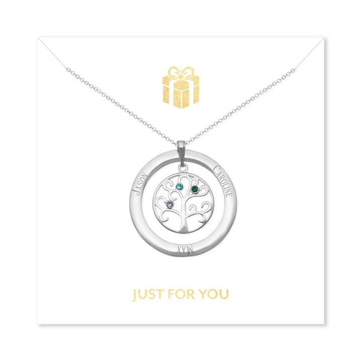 Just For You 3 Stone Personalized Birthstone Family Tree Pendant