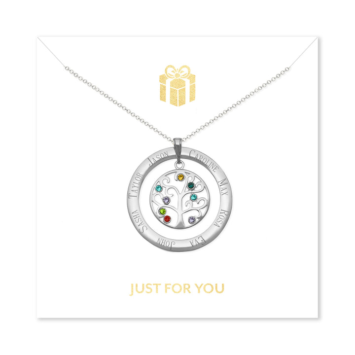 Just For You 8 Stone Engravable Birthstone Family Tree Pendant