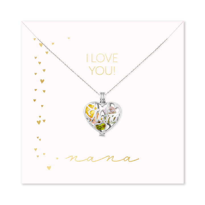 I Love You Nana Custom Nana Birthstone Silver Heart Locket