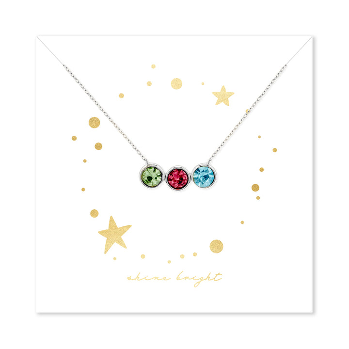 Shine Bright 3 Stone Birthstone Bezel Set Silver Necklace