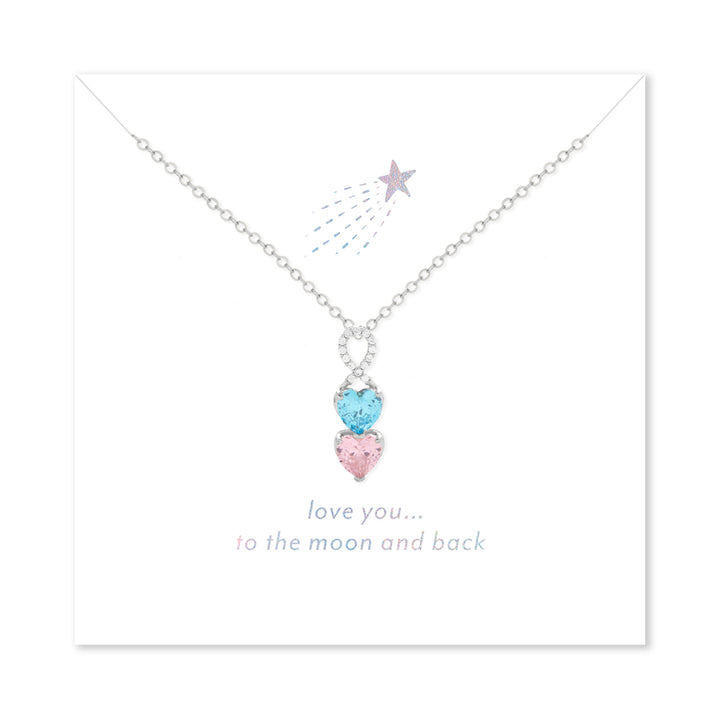 Love You to the Moon and Back 2 Stone Infinity Heart Drop Birthstone Necklace