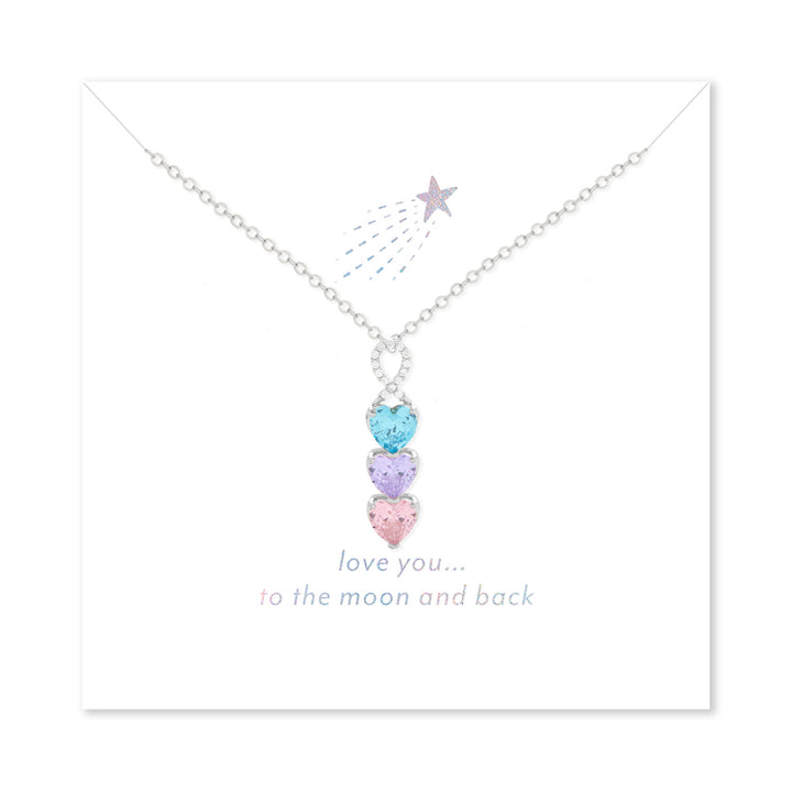 Love You to the Moon and Back 3 Stone Infinity Heart Drop Birthstone Necklace