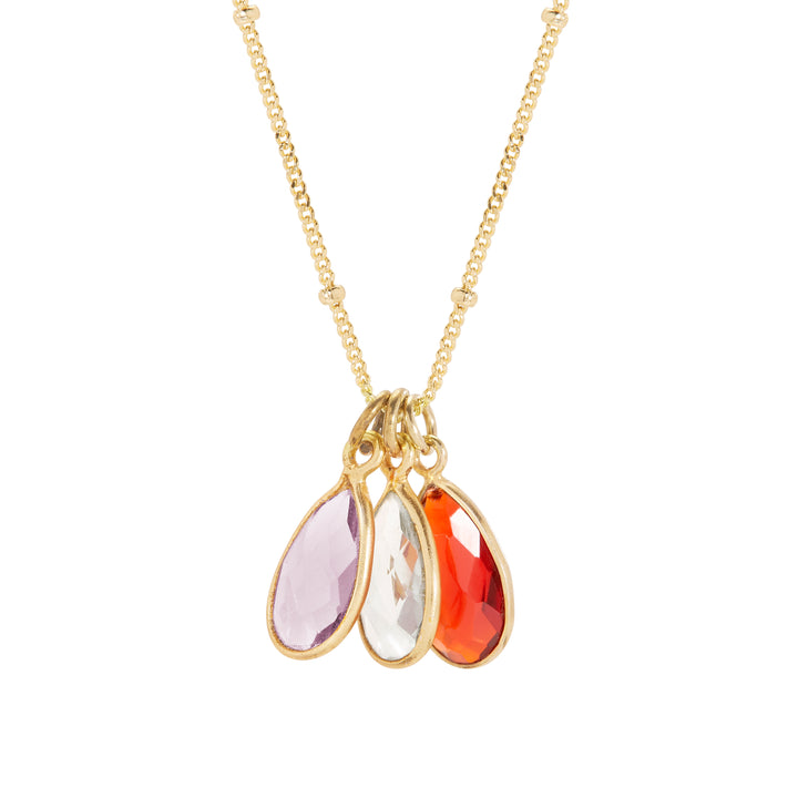 Gold Three Stone Teardrop Gemstone Pendant