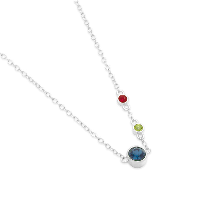 Three Birthstone Bezel Set Mother and Child Necklace