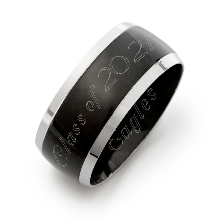 Black Plate Steel Lined Men's Graduation Class Ring