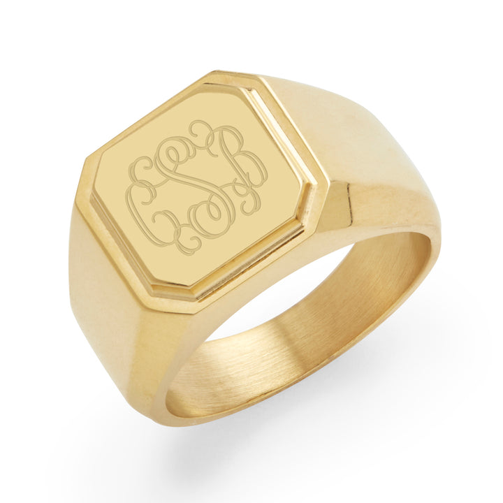 Men's Gold Plated Stainless Steel Square Signet Ring