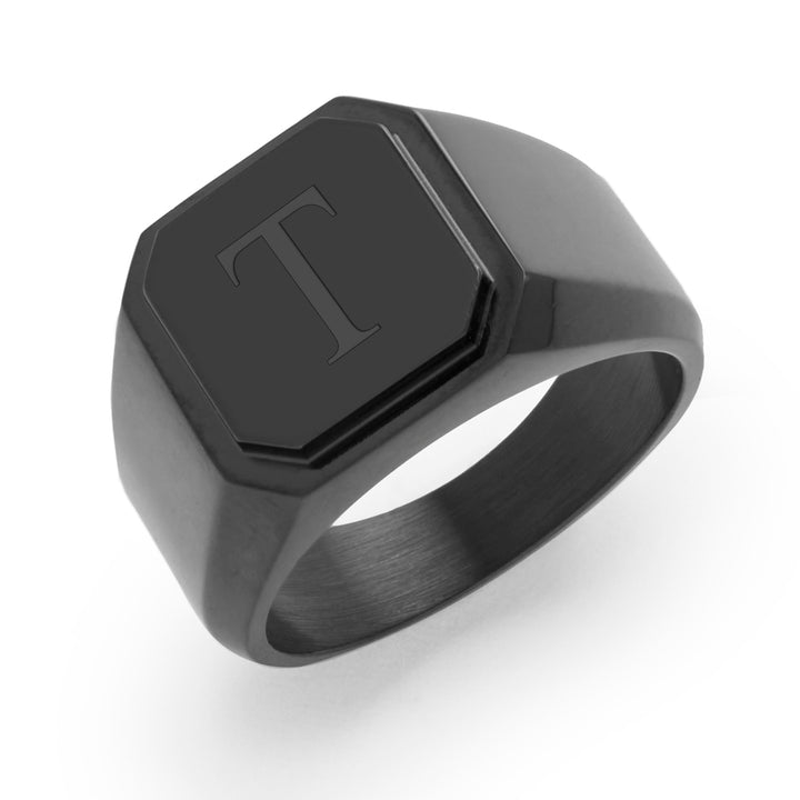 Men's Black Plated Stainless Steel Square Signet Ring