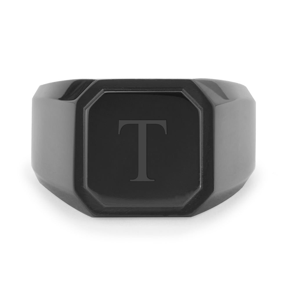 Men's Black Plated Stainless Steel Square Signet Ring