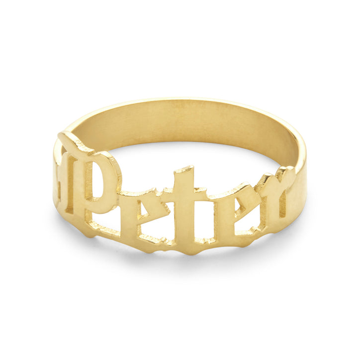 Men's Gothic Gold Name Ring