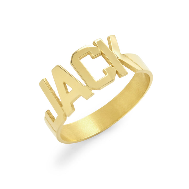 Men's Modern Block Gold Name Ring