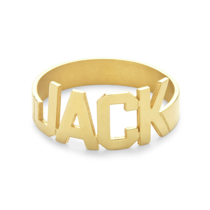 Men's Modern Block Gold Name Ring