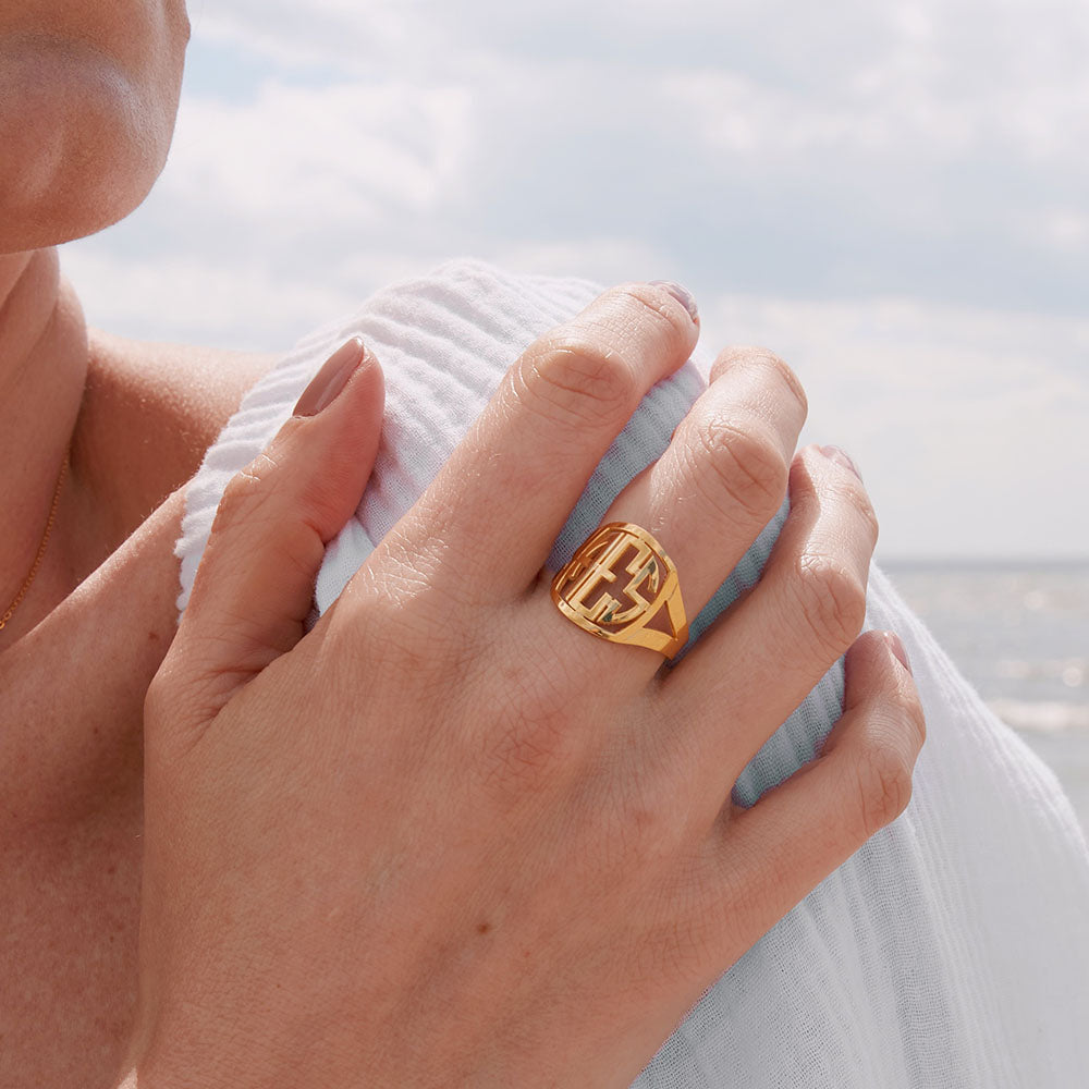 Gold Block Monogram Ring