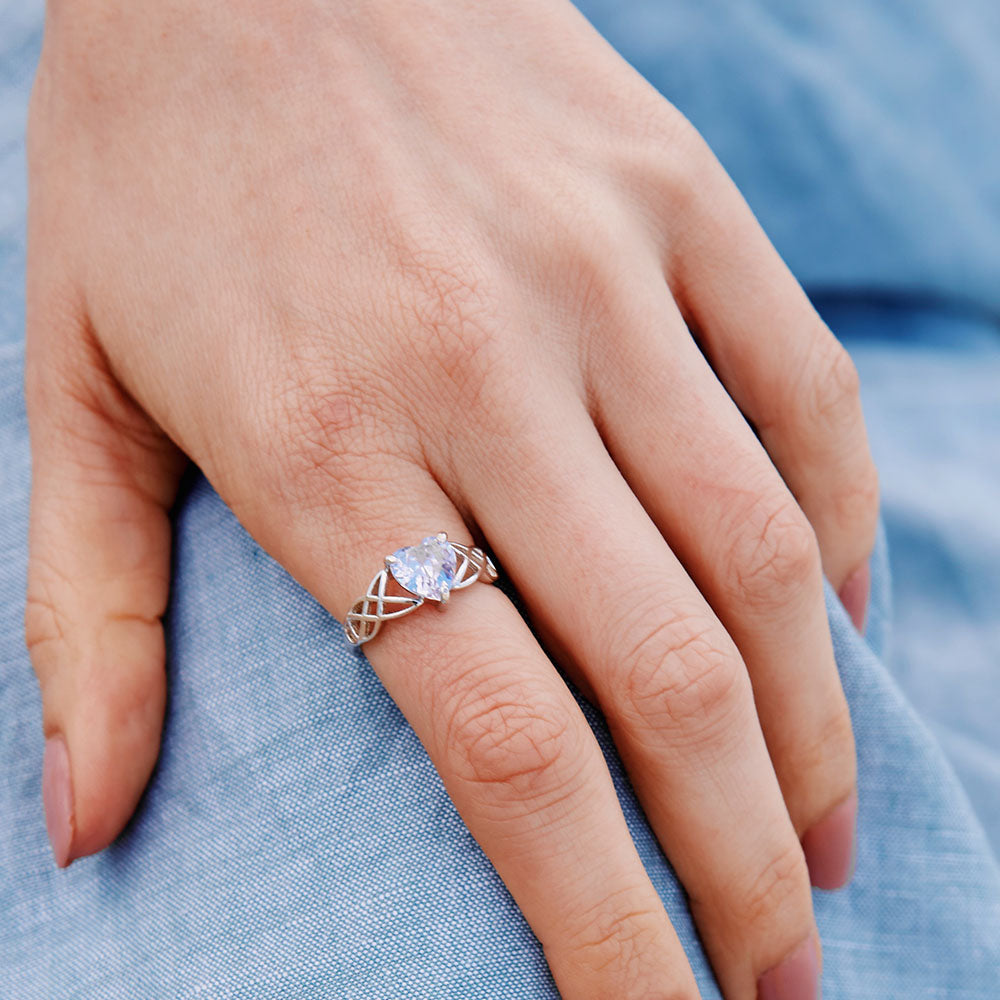 Custom Heart Birthstone Infinity Knot Silver Ring