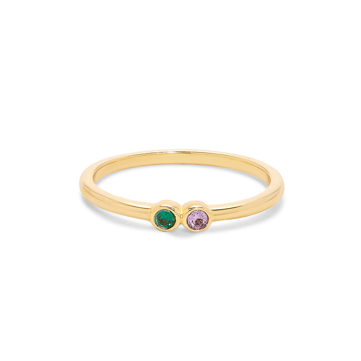 2 Stone Gold Bezel Set Birthstone Ring