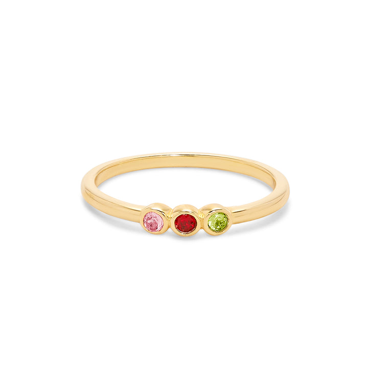 3 Stone Gold Bezel Set Birthstone Ring