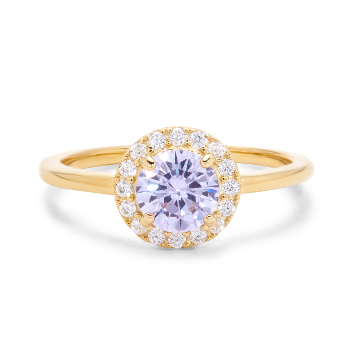 Custom Gold Birthstone CZ Halo Ring