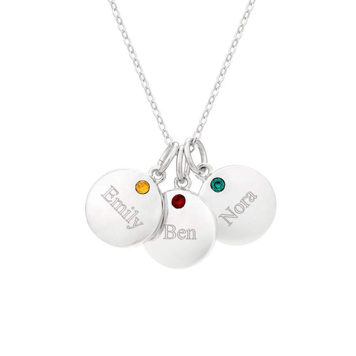 Sterling Silver Petite Triple Round Tag Birthstone Pendant