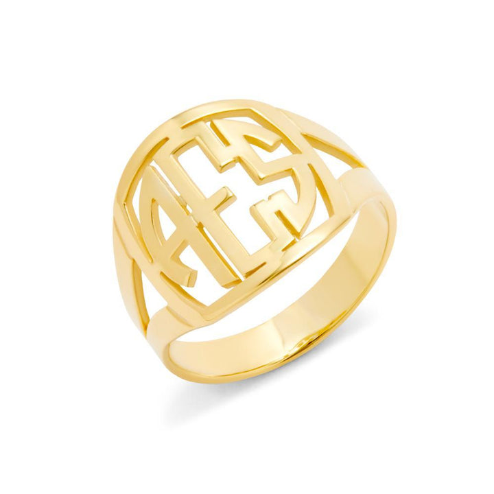 Gold Block Monogram Ring