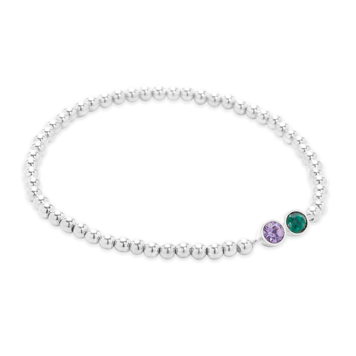 Two Stone Bezel Set Birthstone Bead Bracelet