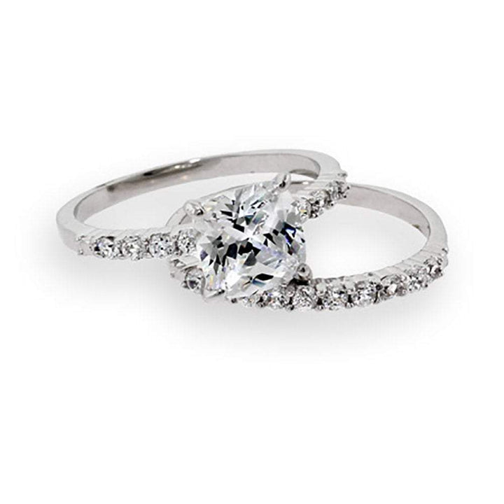 Thin Princess Cut CZ Wedding Ring Set