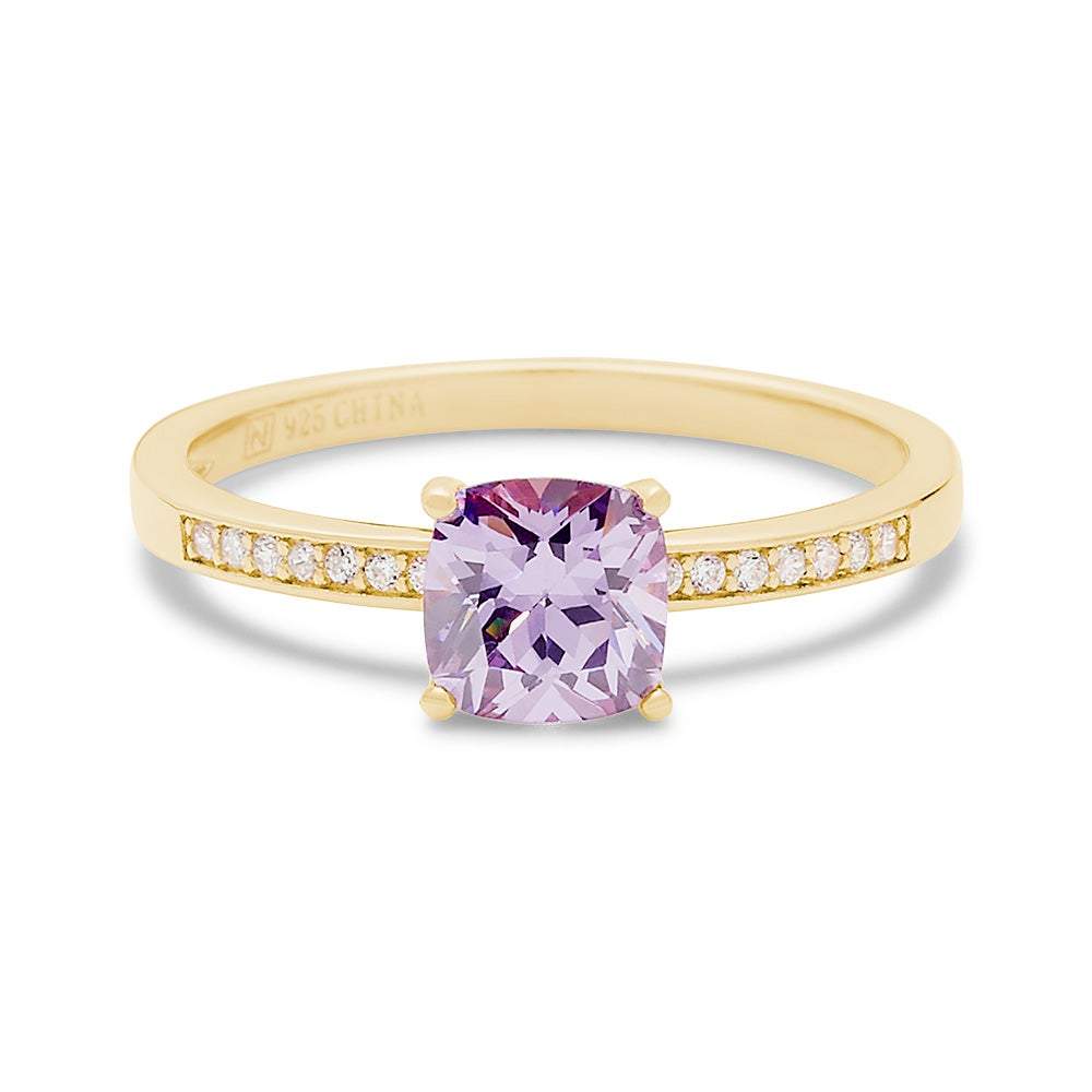 Cushion Cut Birthstone Pave Band Gold Ring