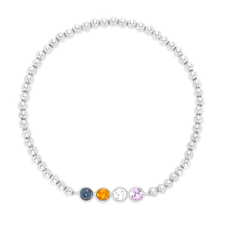 Four Stone Bezel Set Birthstone Bead Bracelet