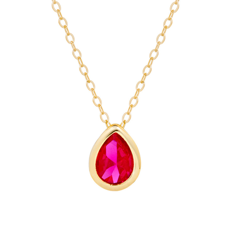 Gold Plated July Pear Cut Bezel Birthstone Necklace