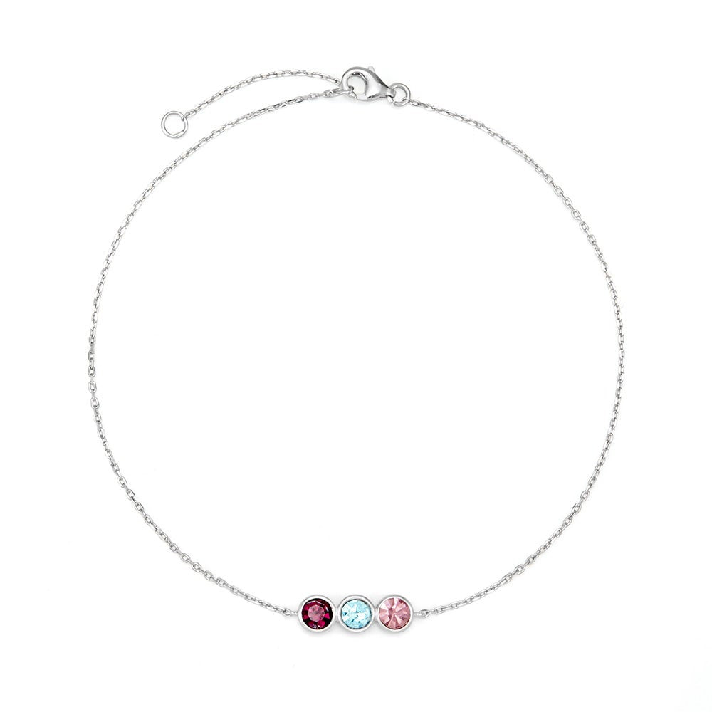 Three Stone Bezel Set Birthstone Anklet