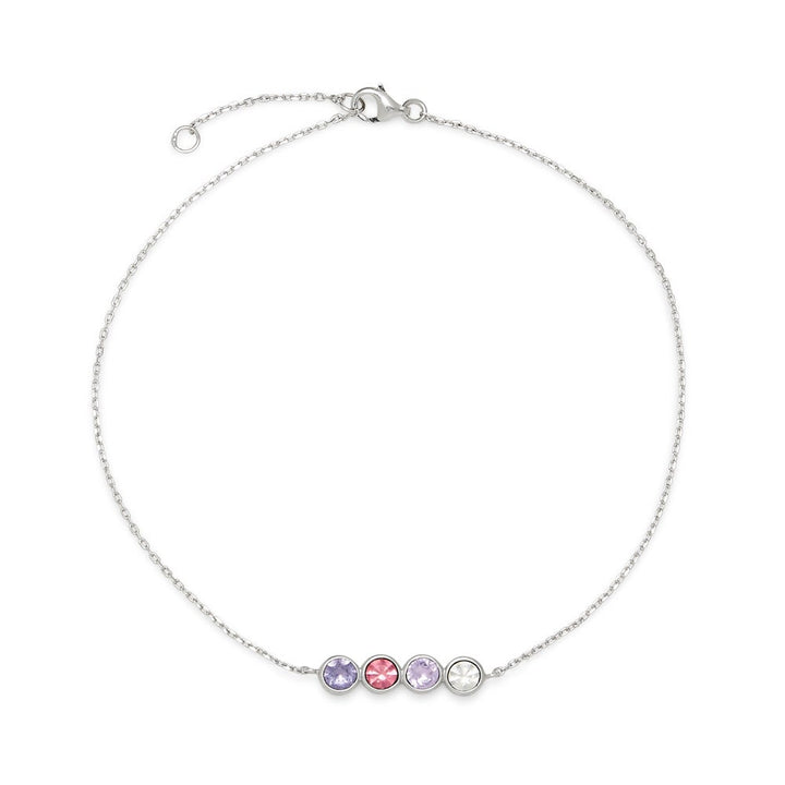 Four Stone Bezel Set Birthstone Silver Anklet