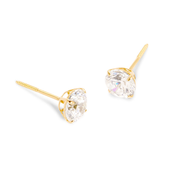 14K Gold Round Diamond CZ 5mm Stud Earrings