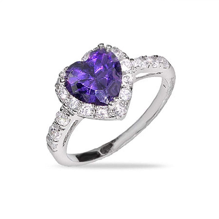 Sparkling Purple Heart Sterling Silver Amethyst CZ Ring