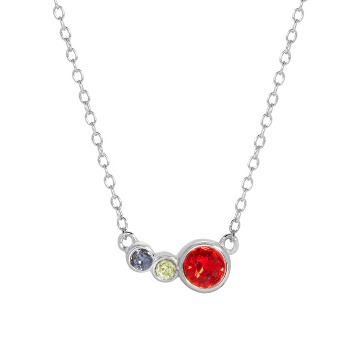 Three Birthstone Mother and Children Silver Necklace