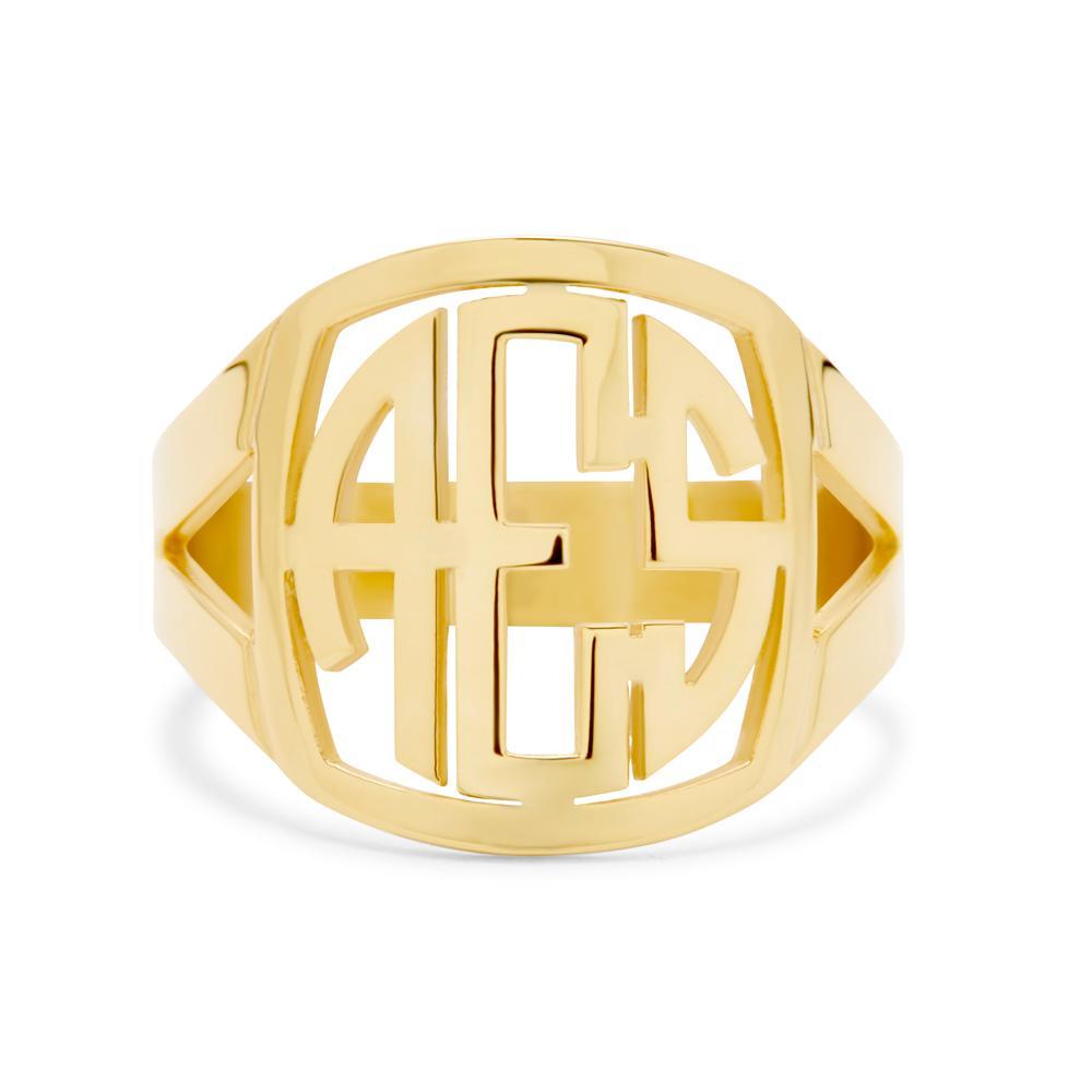 Gold Block Monogram Ring