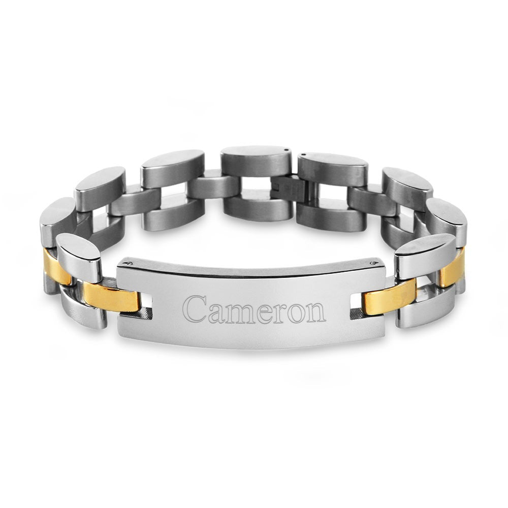 Men's Two Tone Watch Link ID Bracelet