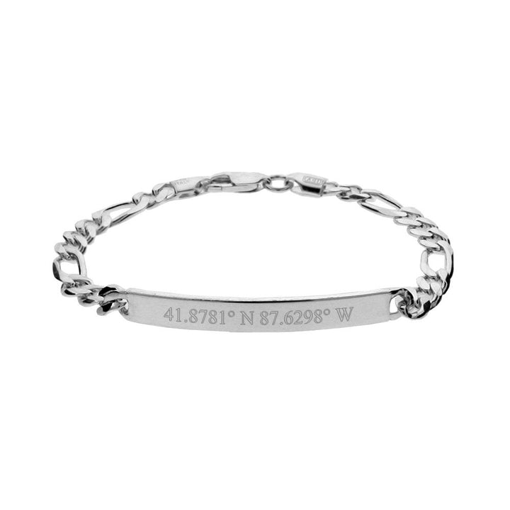 Custom Coordinate Silver Figaro Bracelet