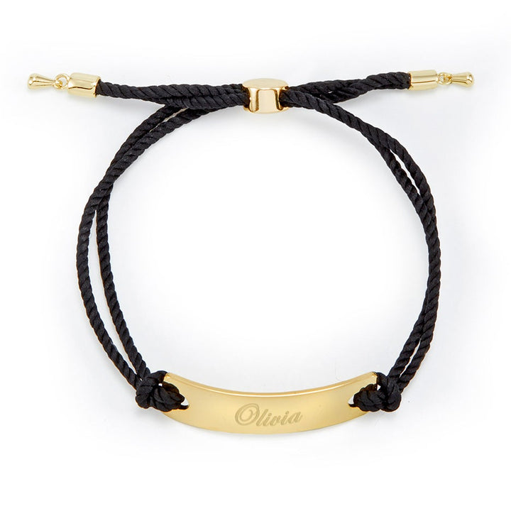 Engravable Bar Rope Bolo Bracelet in Black and Gold