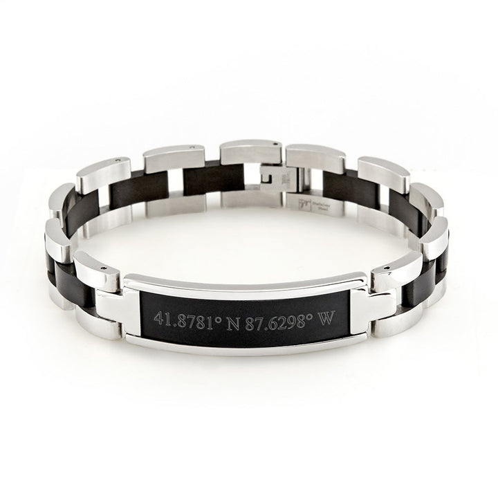 Custom Coordinate Men's Black and Steel ID Bracelet