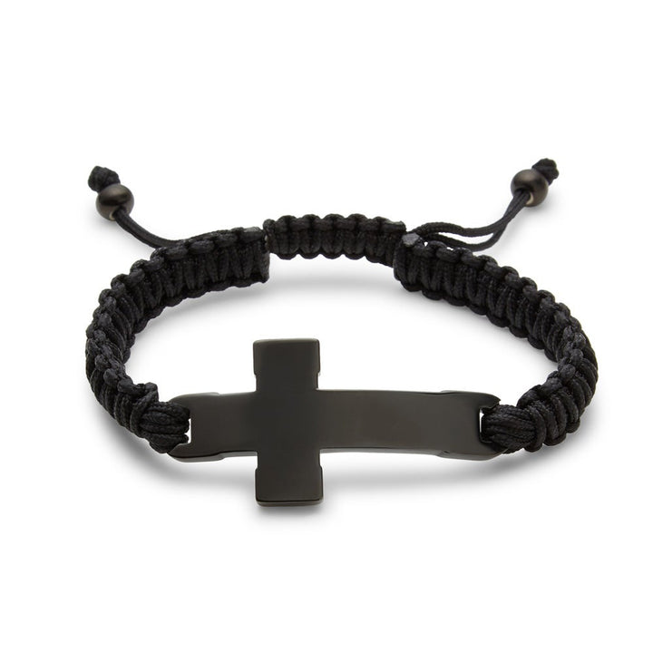 Men's Black Stainless Steel Adjustable Cross Bracelet