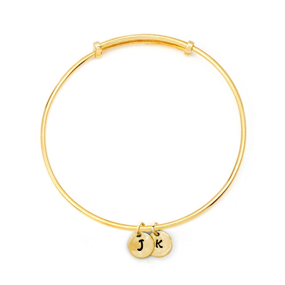 Hand Stamped Mini Two Initial Gold Bangle Bracelet