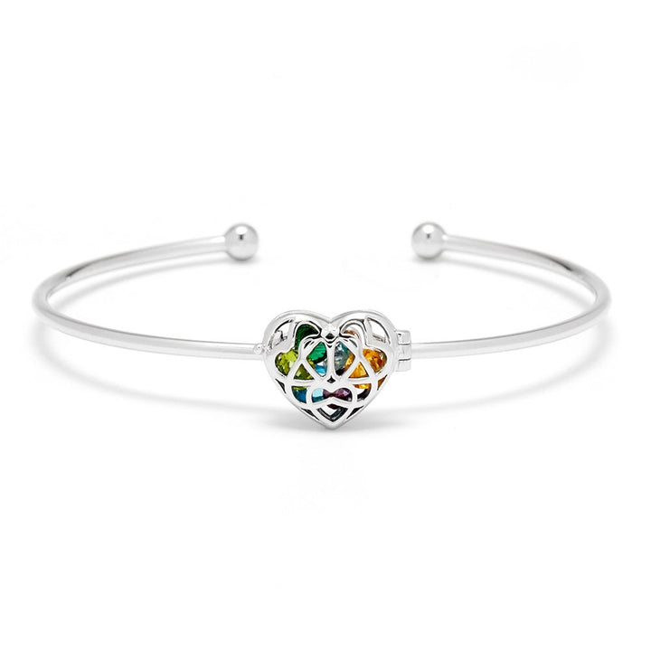 Interlocking Hearts 4mm Round Birthstone Silver Cuff Bracelet