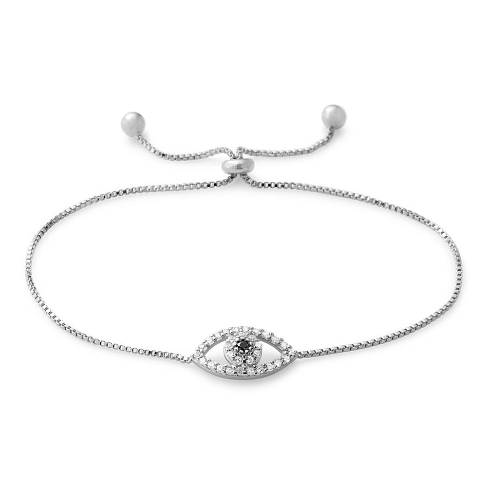 Sterling Silver CZ Evil Eye Bolo Bracelet